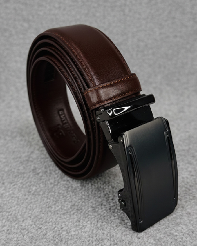 Automatic Buckle Belt Plain Leather Design-Chocolate
